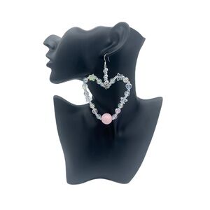 Iridescent Clear Heart Shaped Earrings w/ Pink Accent